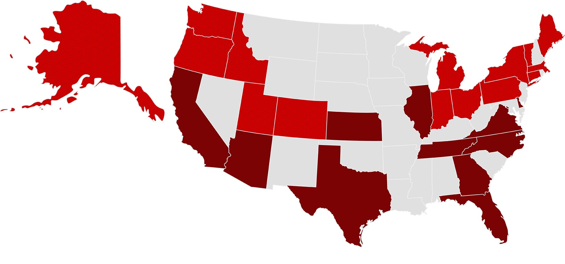 Map of KeyBank's footprint in the United States as of December 2024