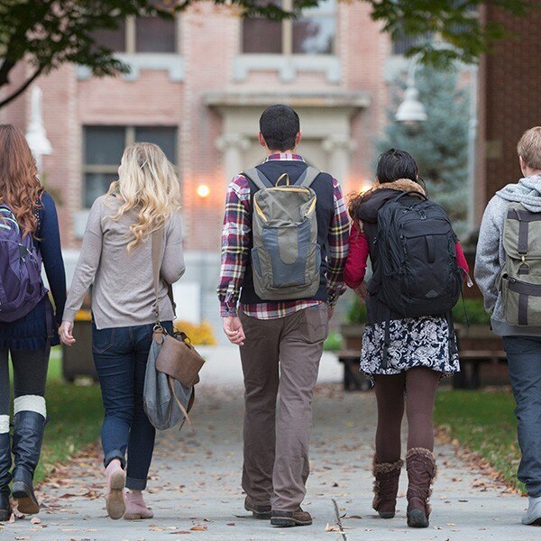 Students walking on a college campus