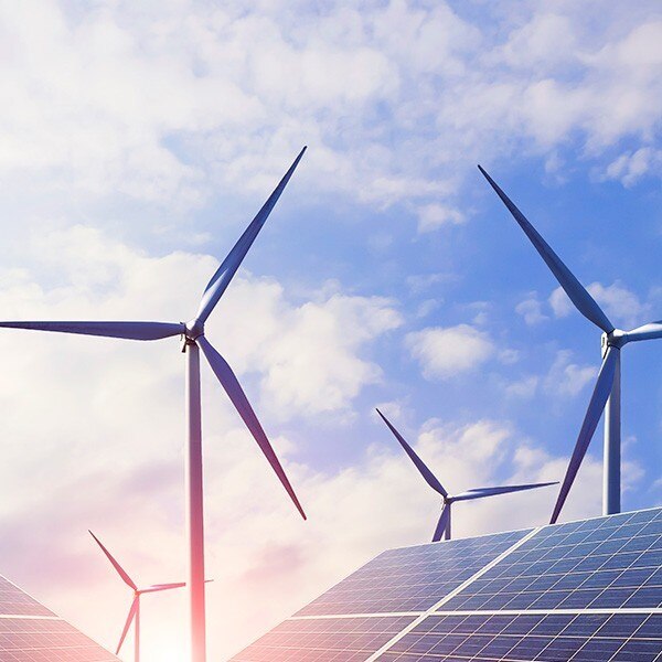 Wind turbines and solar panels