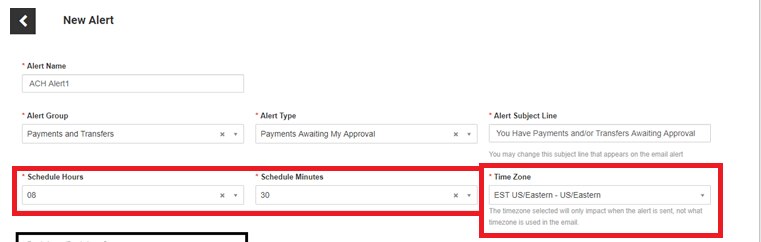 Schedule Hours, Schedule Minutes and Time Zone fields