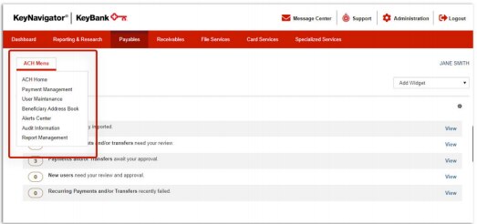 ACH Menu and View Options