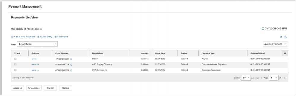 ACH Payment detail view