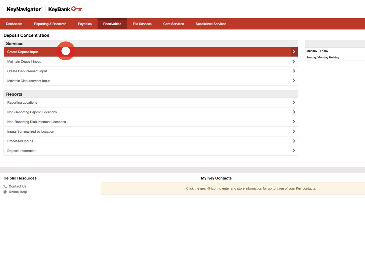 Screenshot showing how to Create a Deposit