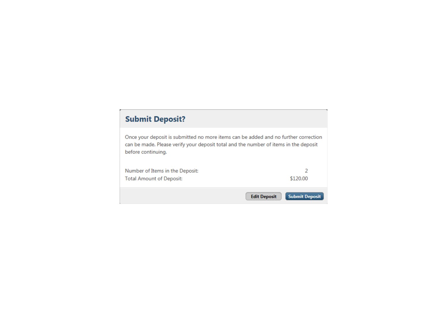 scan check confirmation window