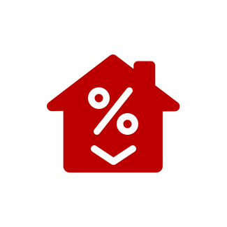red house icon with a down percentage sign