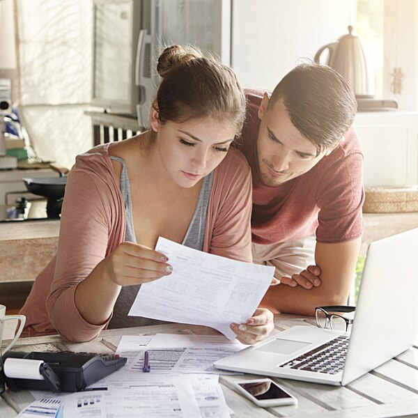 Couple preparing taxes