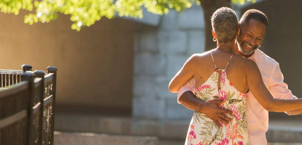 Couple dancing outside