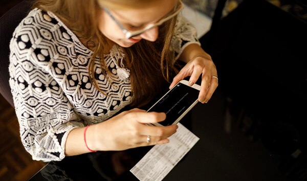 Woman mobile banking