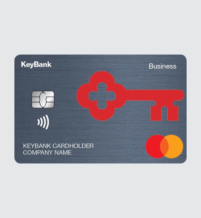 KeyBank Business credit card art with contactless logo and gray background
