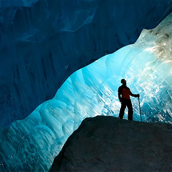 Man standing on glacier